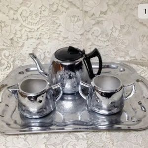 Vintage, Rare, England, Willoware, Swan Brand, 4-pc Chrome Tea Set